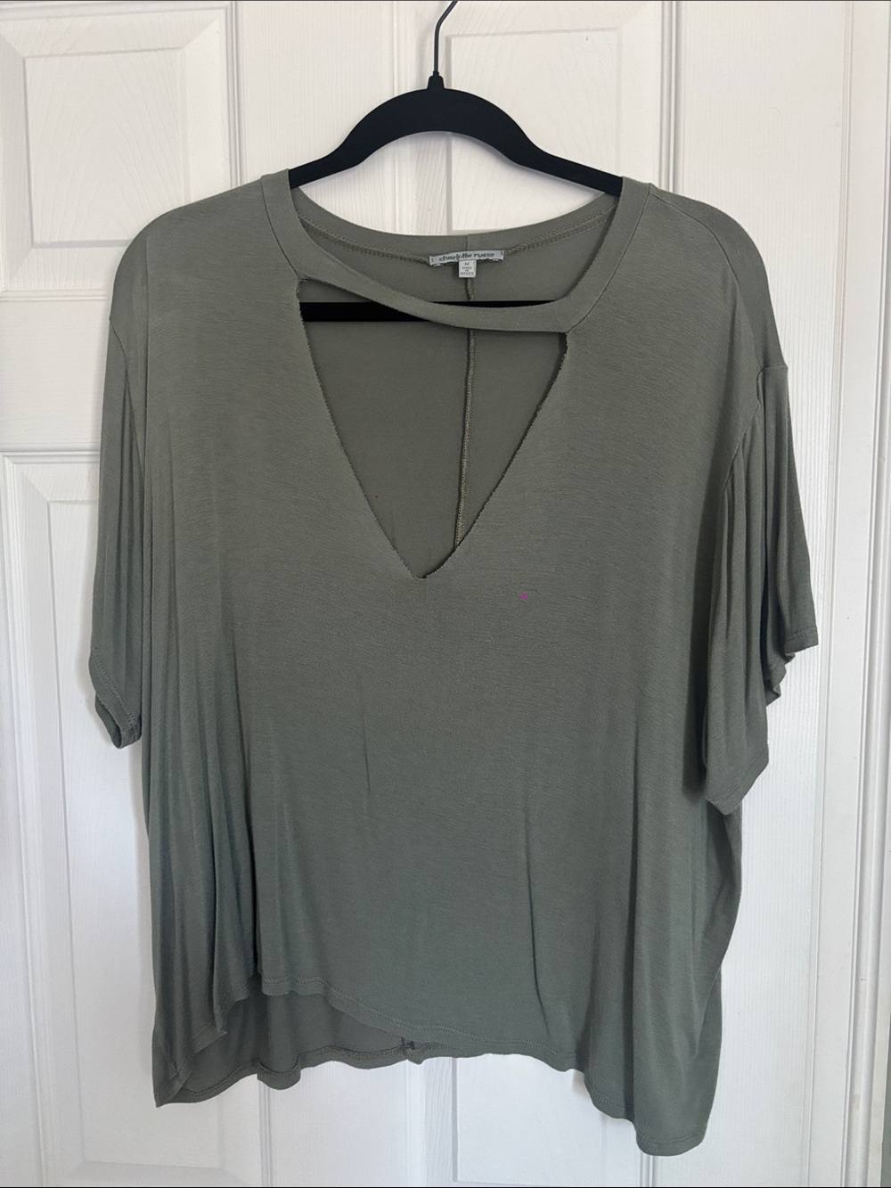 Olive Green Women's Cutout V-Neck Top